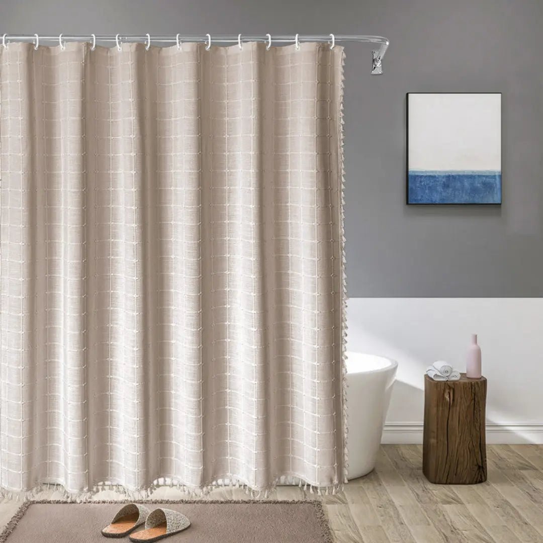 LuxeLoom | Elegant Waterproof Linen Shower Curtain with Tassels