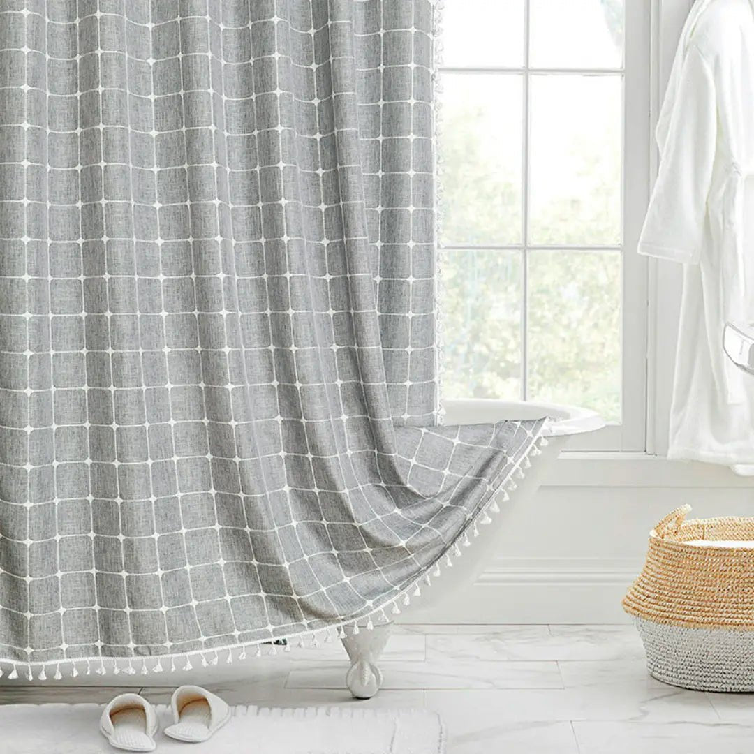 LuxeLoom | Elegant Waterproof Linen Shower Curtain with Tassels