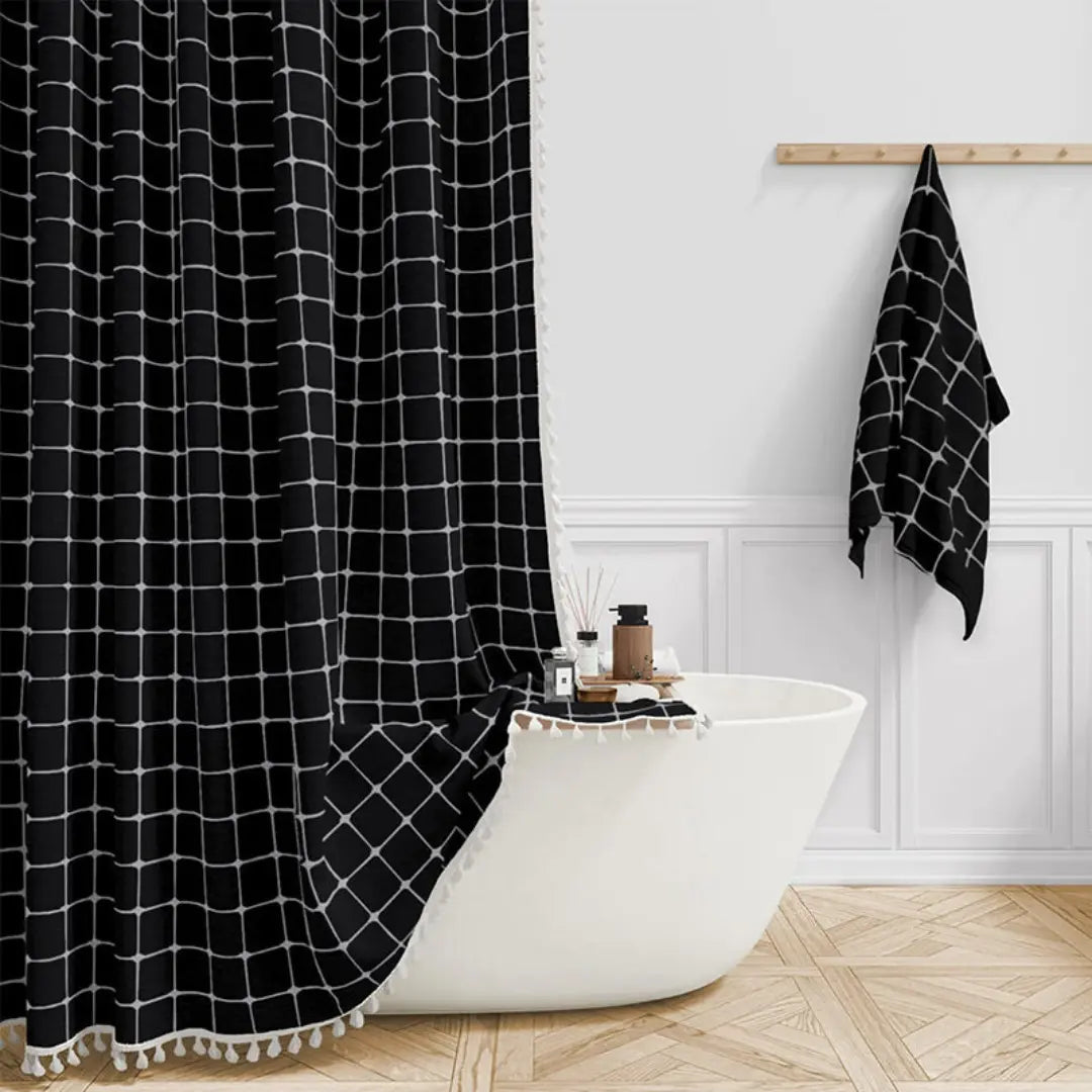 LuxeLoom | Elegant Waterproof Linen Shower Curtain with Tassels