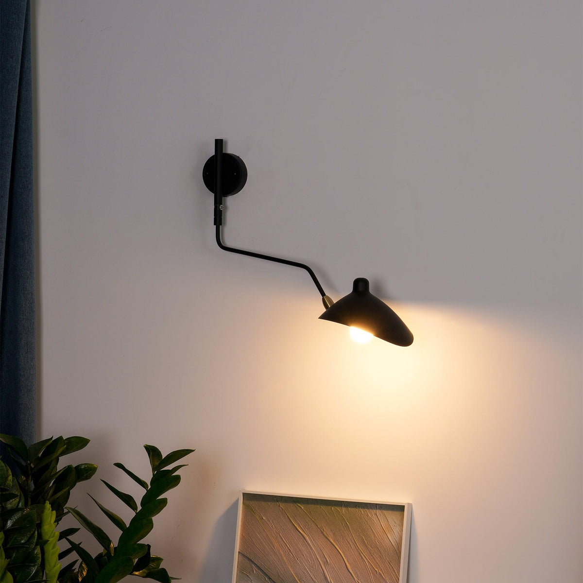 Adjustable Wall Light Fixture with Long Reach and Pivoting Arm