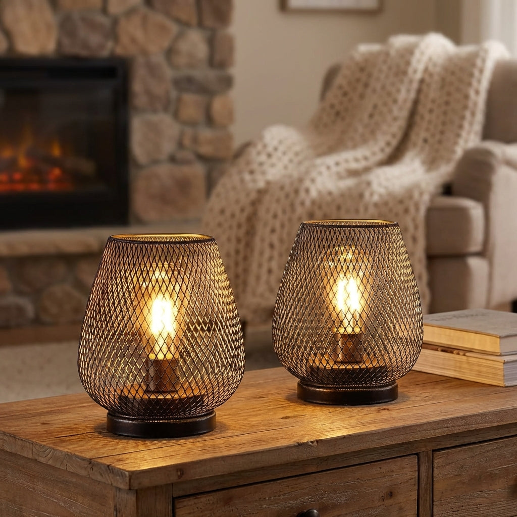 RadiantGlow | Wireless Table Lamps with Chic Mesh Design | Soft LED Lighting for Inviting Spaces