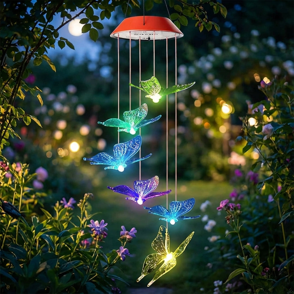 Solar-Powered Butterfly Chime with Colorful LED Lights
