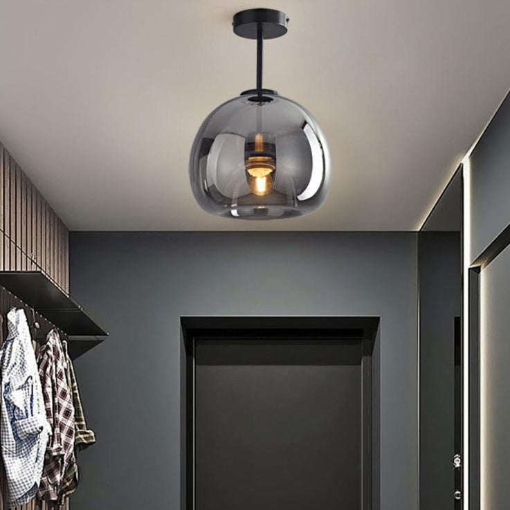 Stylish Smoke Gray Glass Semi-Flush Mount Light Fixture