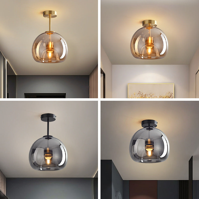 Stylish Smoke Gray Glass Semi-Flush Mount Light Fixture
