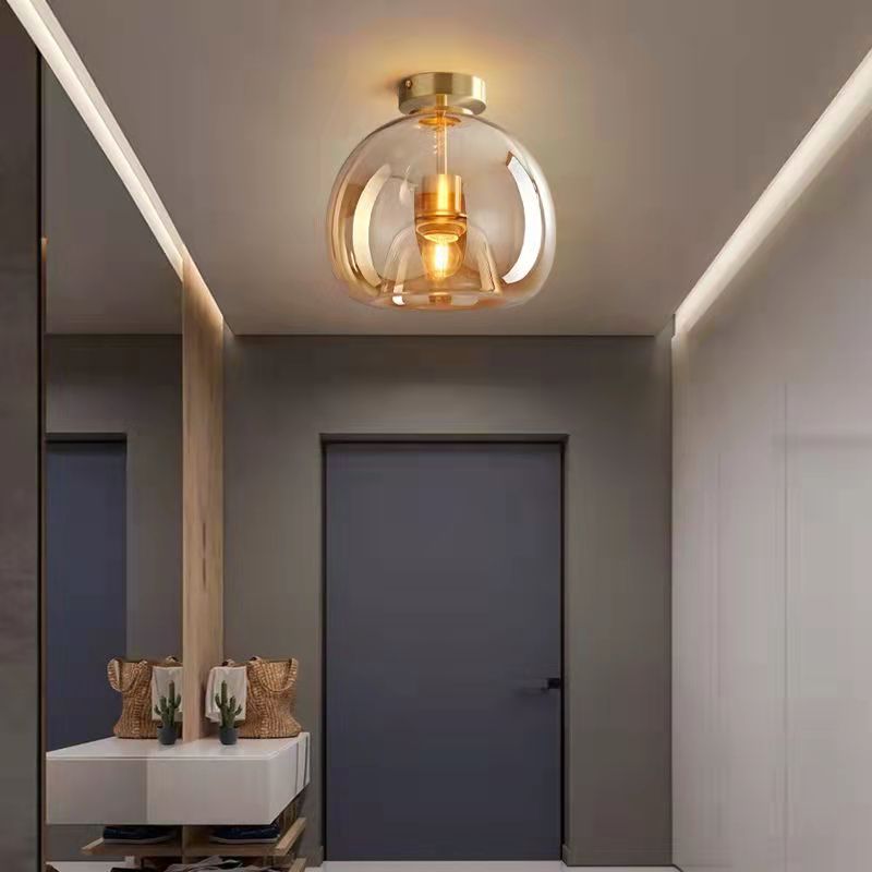 Stylish Smoke Gray Glass Semi-Flush Mount Light Fixture