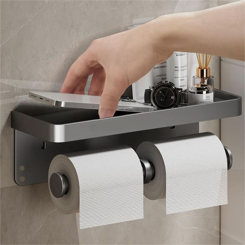 Wall-Mounted Aluminum Toilet Paper Holder with Hidden Drawer