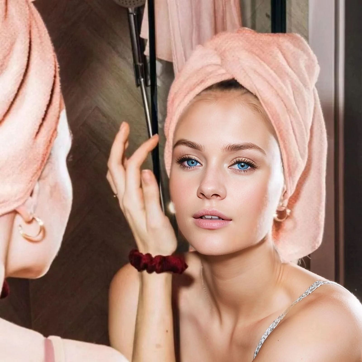 AquaSoft – Coral Velvet Hair Wrap for Quick Drying and Frizz Control