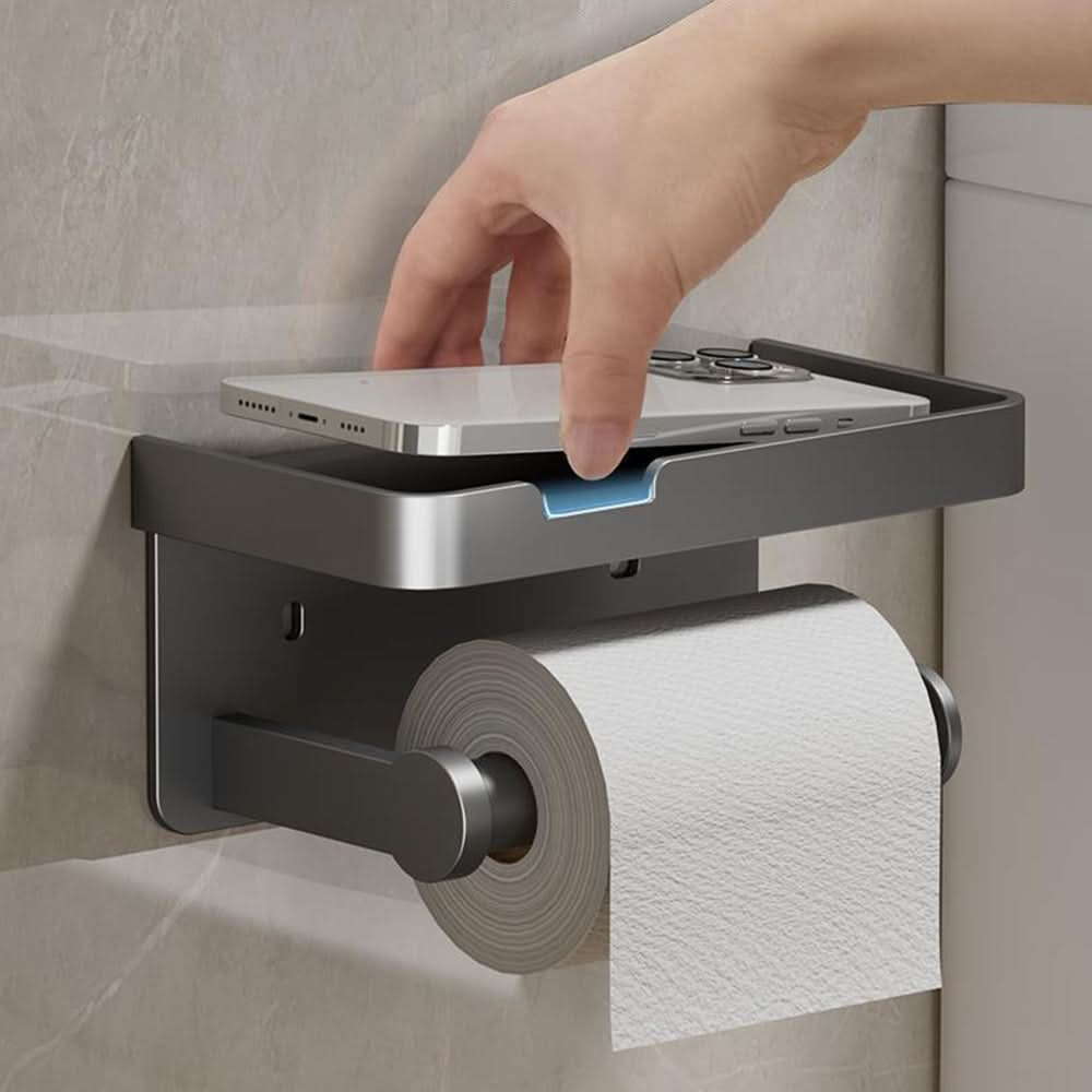 Wall-Mounted Aluminum Toilet Paper Holder with Hidden Drawer