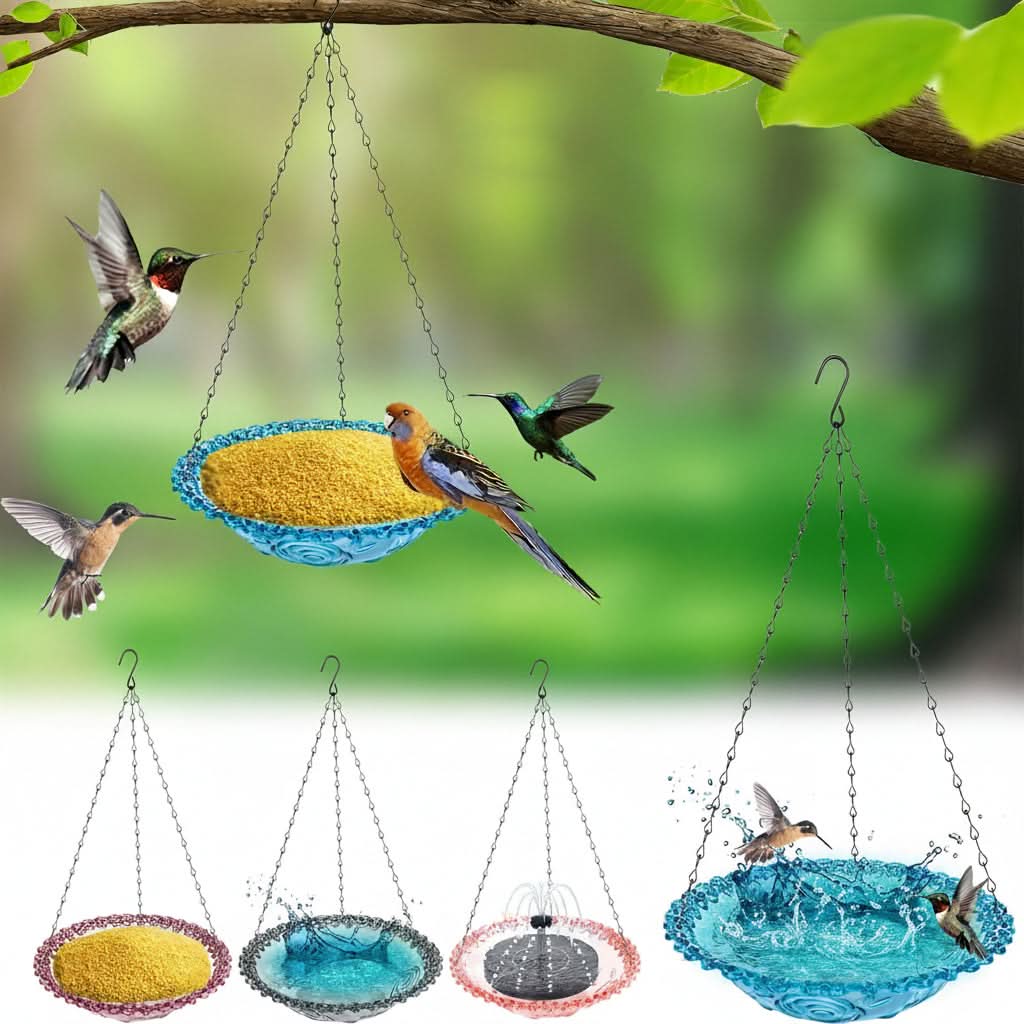 Charming Double Bowl Hanging Feeder for Outdoor Birds