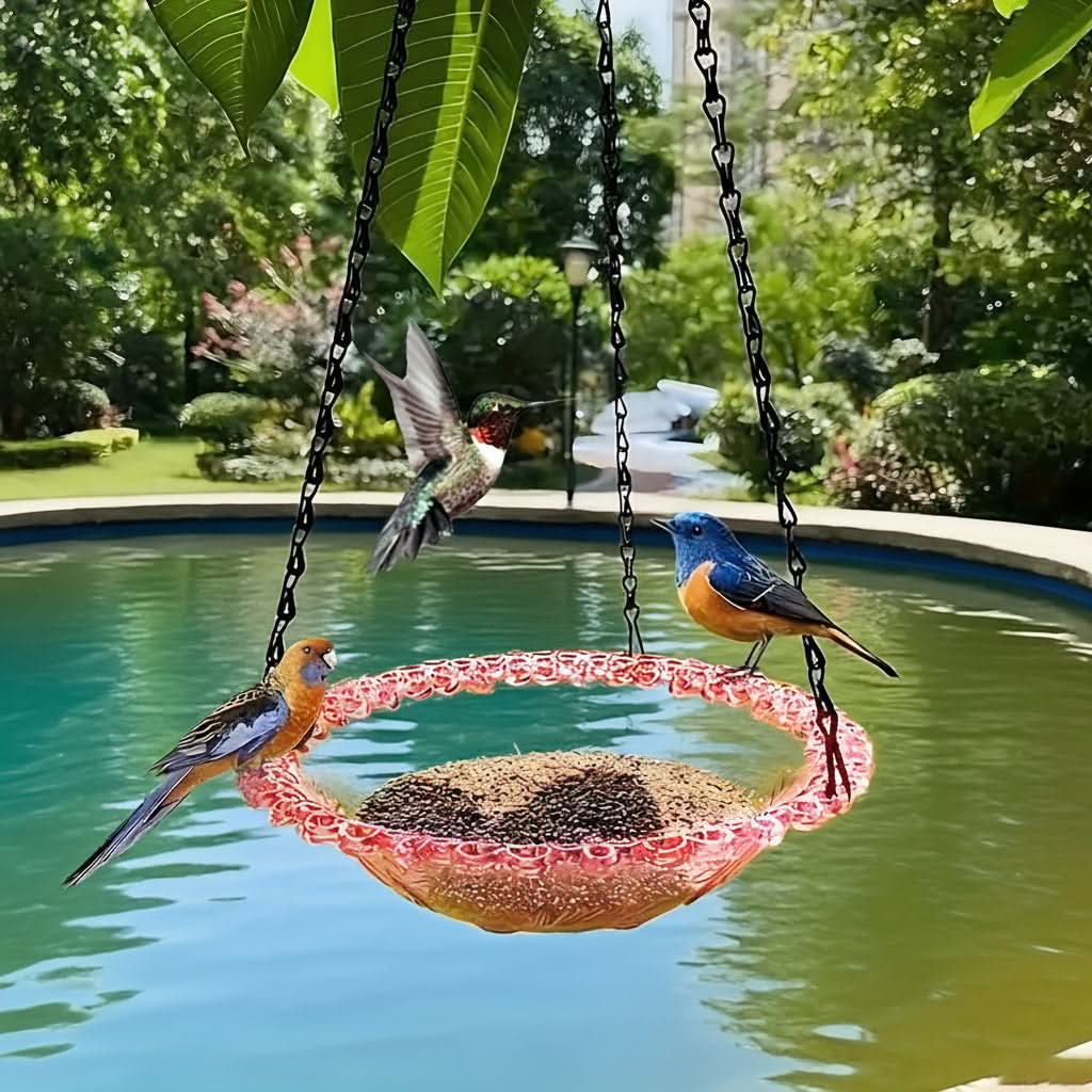 Charming Double Bowl Hanging Feeder for Outdoor Birds