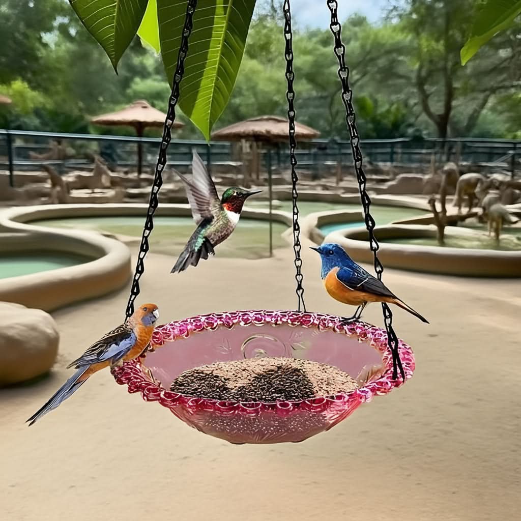 Charming Double Bowl Hanging Feeder for Outdoor Birds