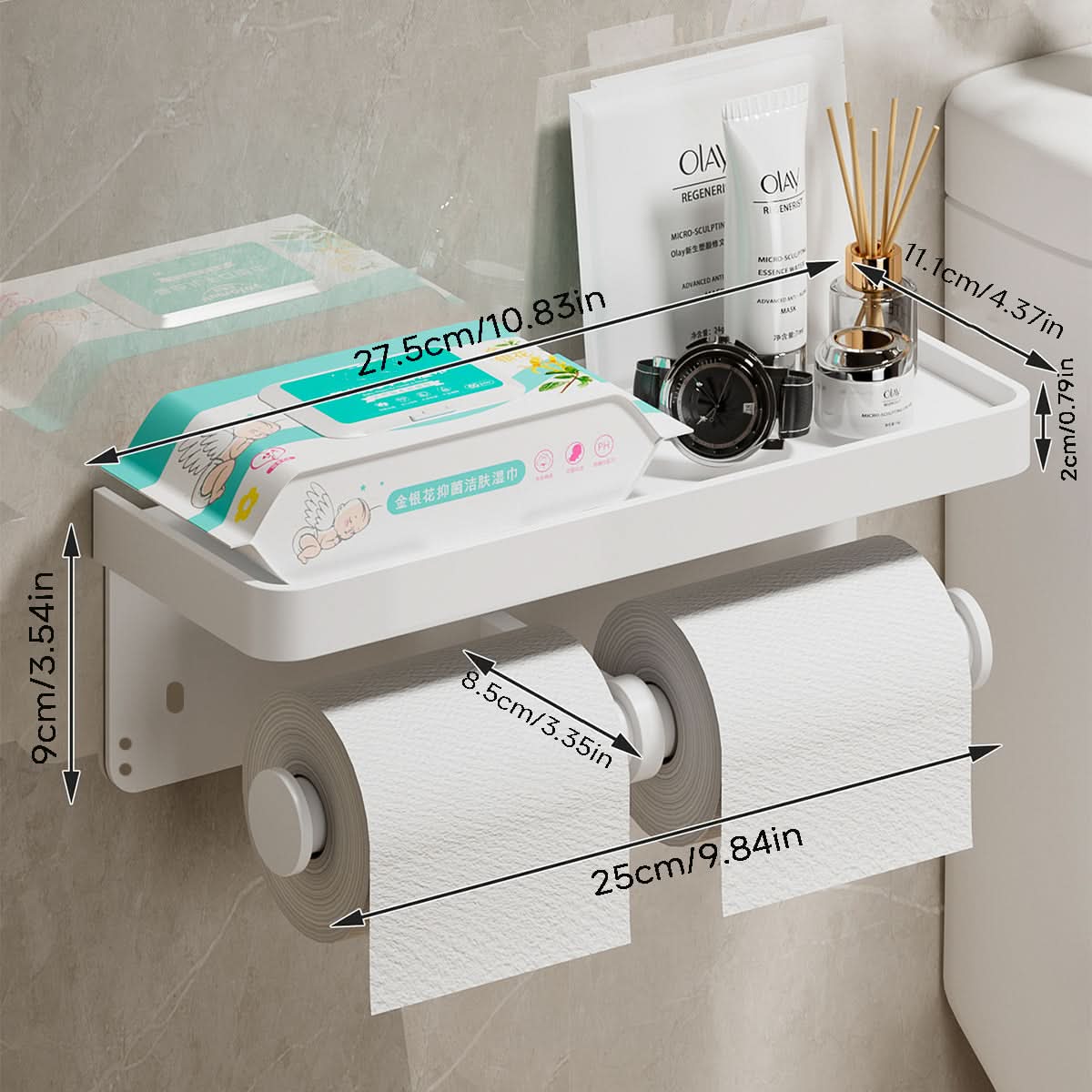 Wall-Mounted Aluminum Toilet Paper Holder with Hidden Drawer