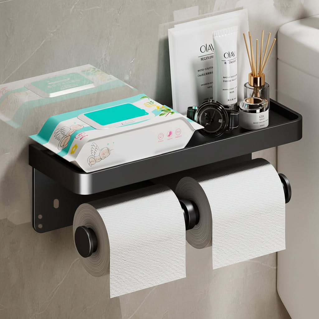 Wall-Mounted Aluminum Toilet Paper Holder with Hidden Drawer