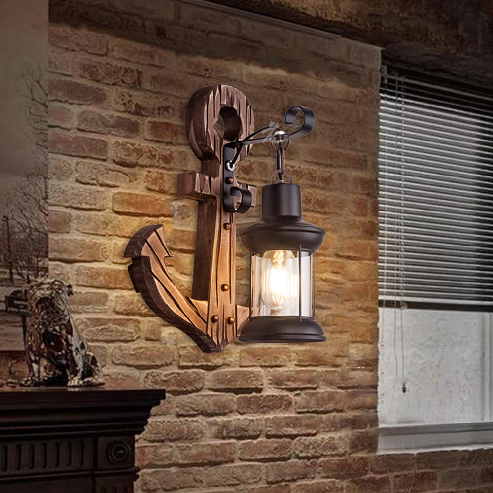 LED Wall Light in Anchor Design – Wooden Nautical Decor