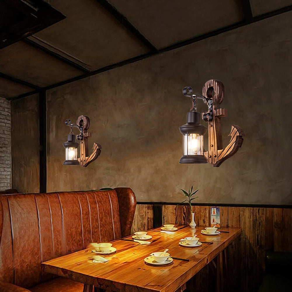 LED Wall Light in Anchor Design – Wooden Nautical Decor