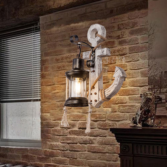 LED Wall Light in Anchor Design – Wooden Nautical Decor