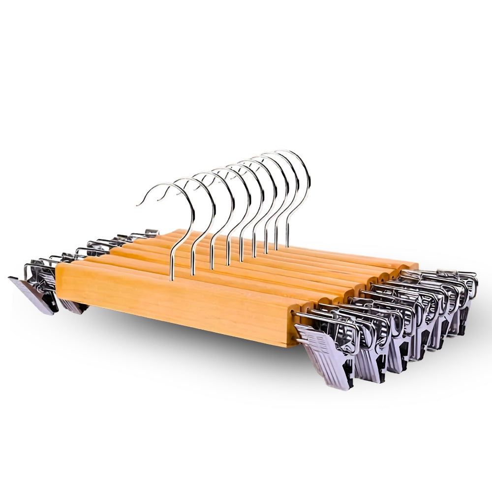 Elegance Plus | Premium Wooden Hangers with Grip Clips | 10-Pack