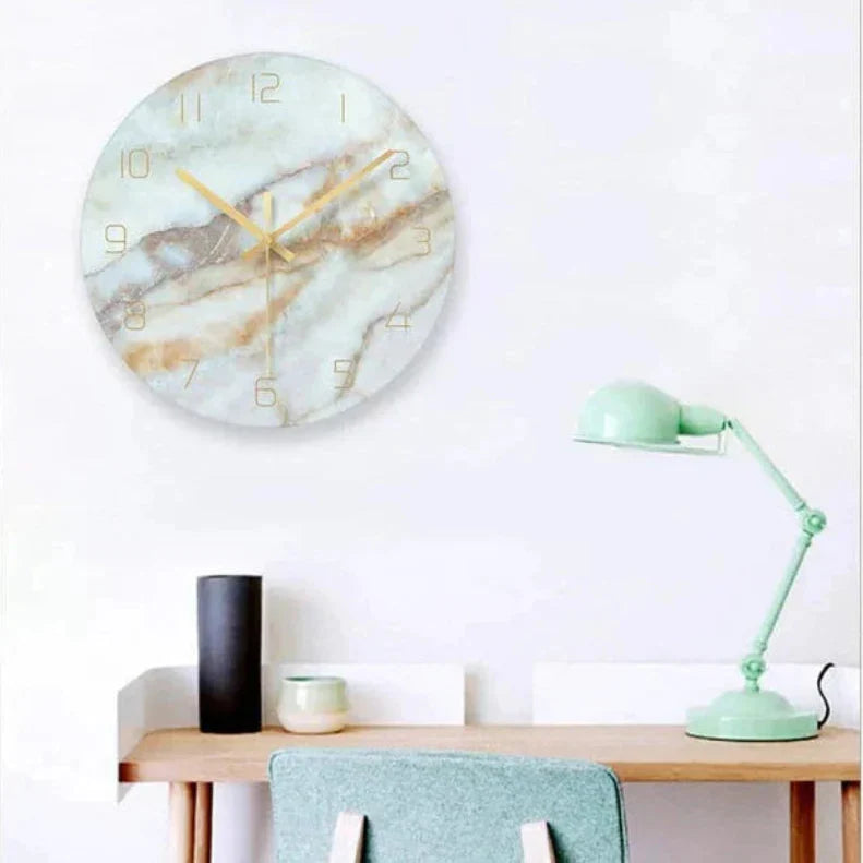 Chic Marble-Inspired Wall Clock – Elegant Design with Gold Accents