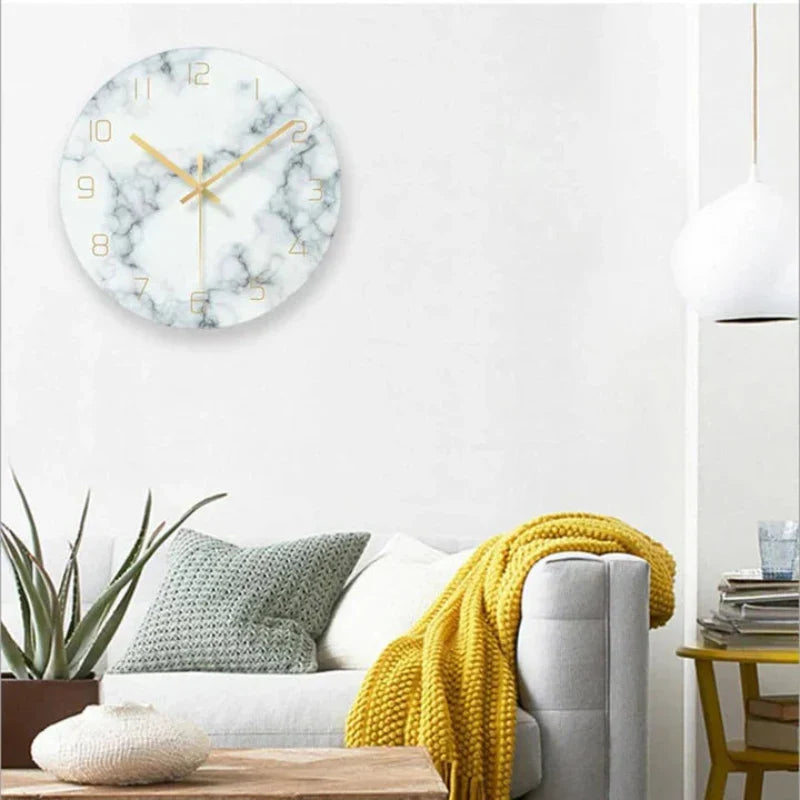 Chic Marble-Inspired Wall Clock – Elegant Design with Gold Accents