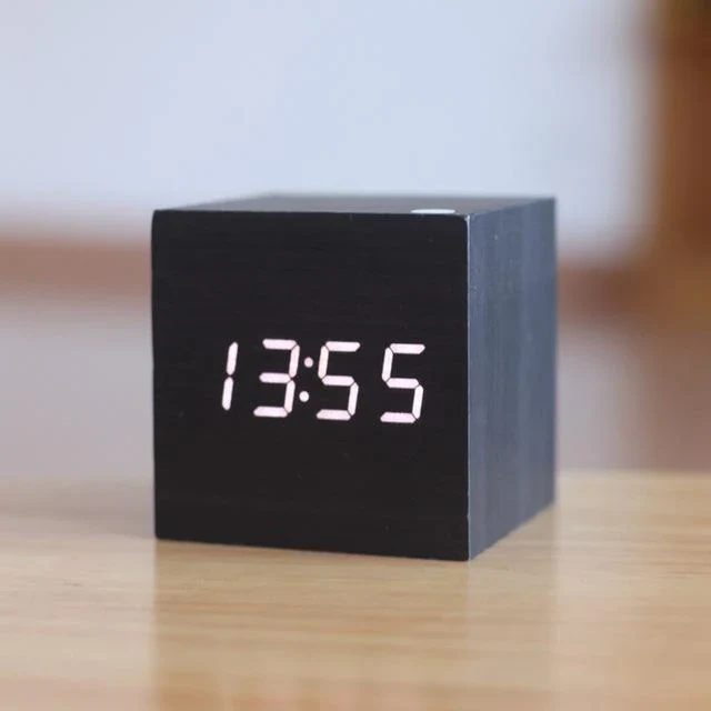 Elegant Wooden Digital Clock with Illuminated Numbers