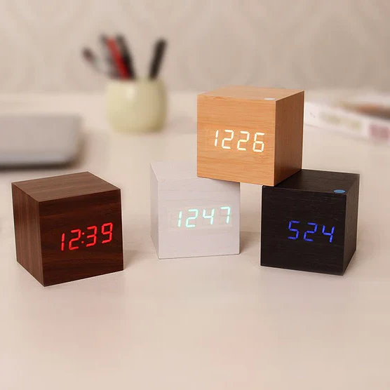 Elegant Wooden Digital Clock with Illuminated Numbers