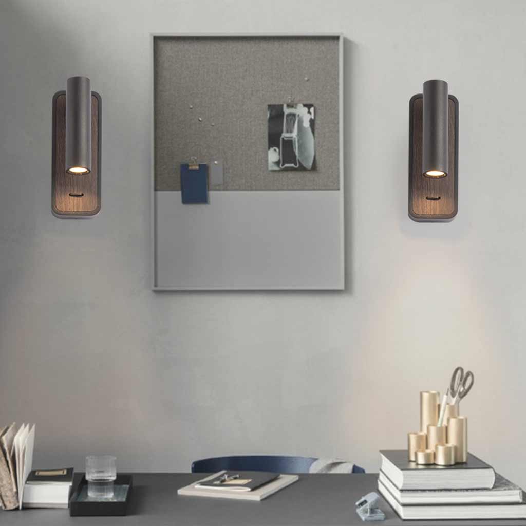 Contemporary LED Wall Light with Natural Wood Finish and Remote Control