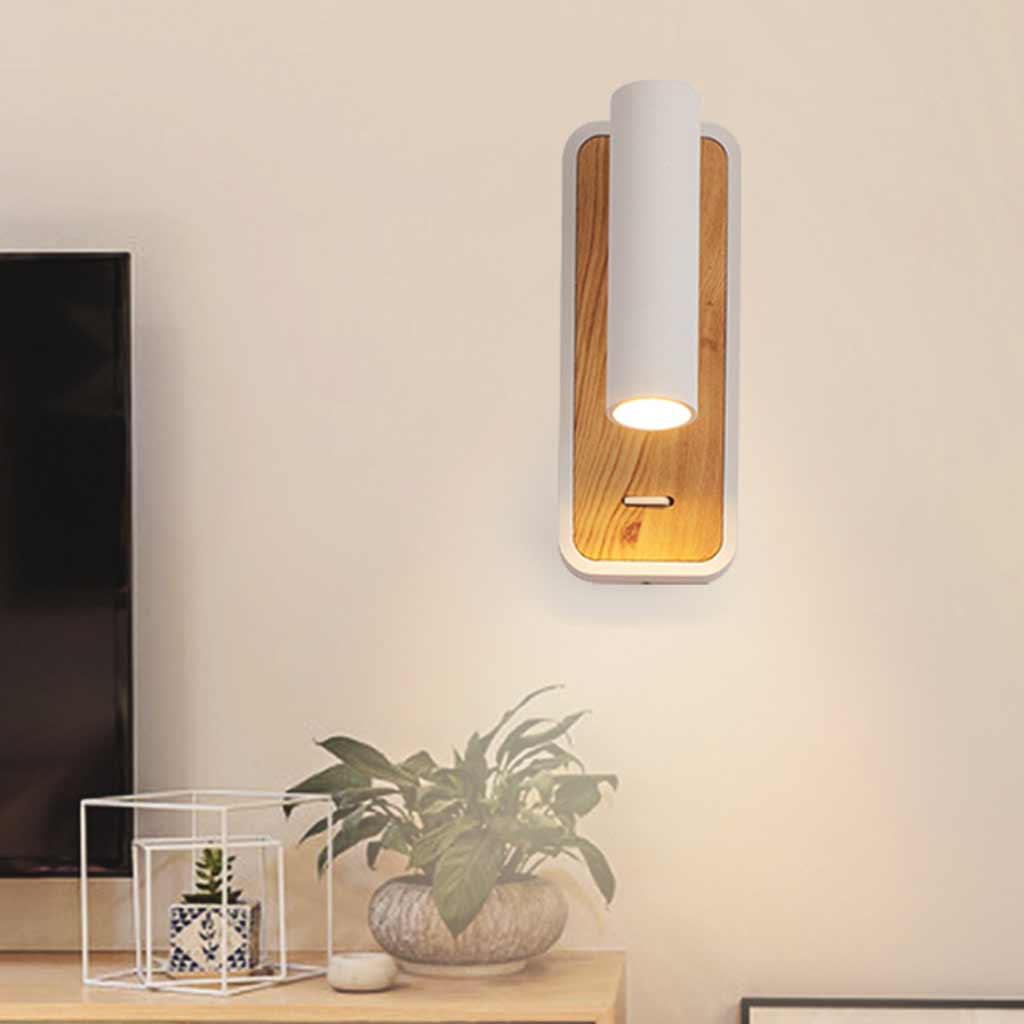 Contemporary LED Wall Light with Natural Wood Finish and Remote Control