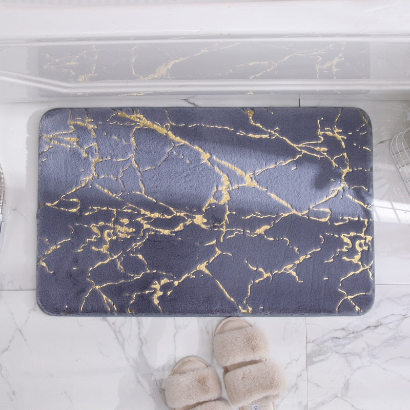 Elegant Marble Design Bath Rug with Anti-Slip Base