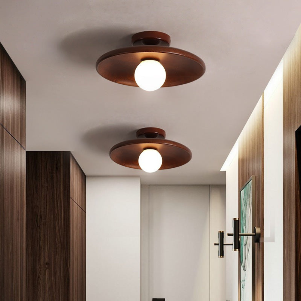 Stylish Wood-Trimmed LED Ceiling Light for Indoor Spaces