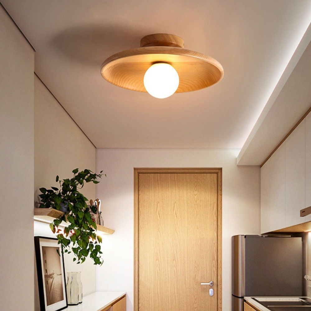 Stylish Wood-Trimmed LED Ceiling Light for Indoor Spaces