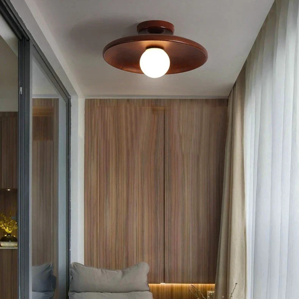 Stylish Wood-Trimmed LED Ceiling Light for Indoor Spaces