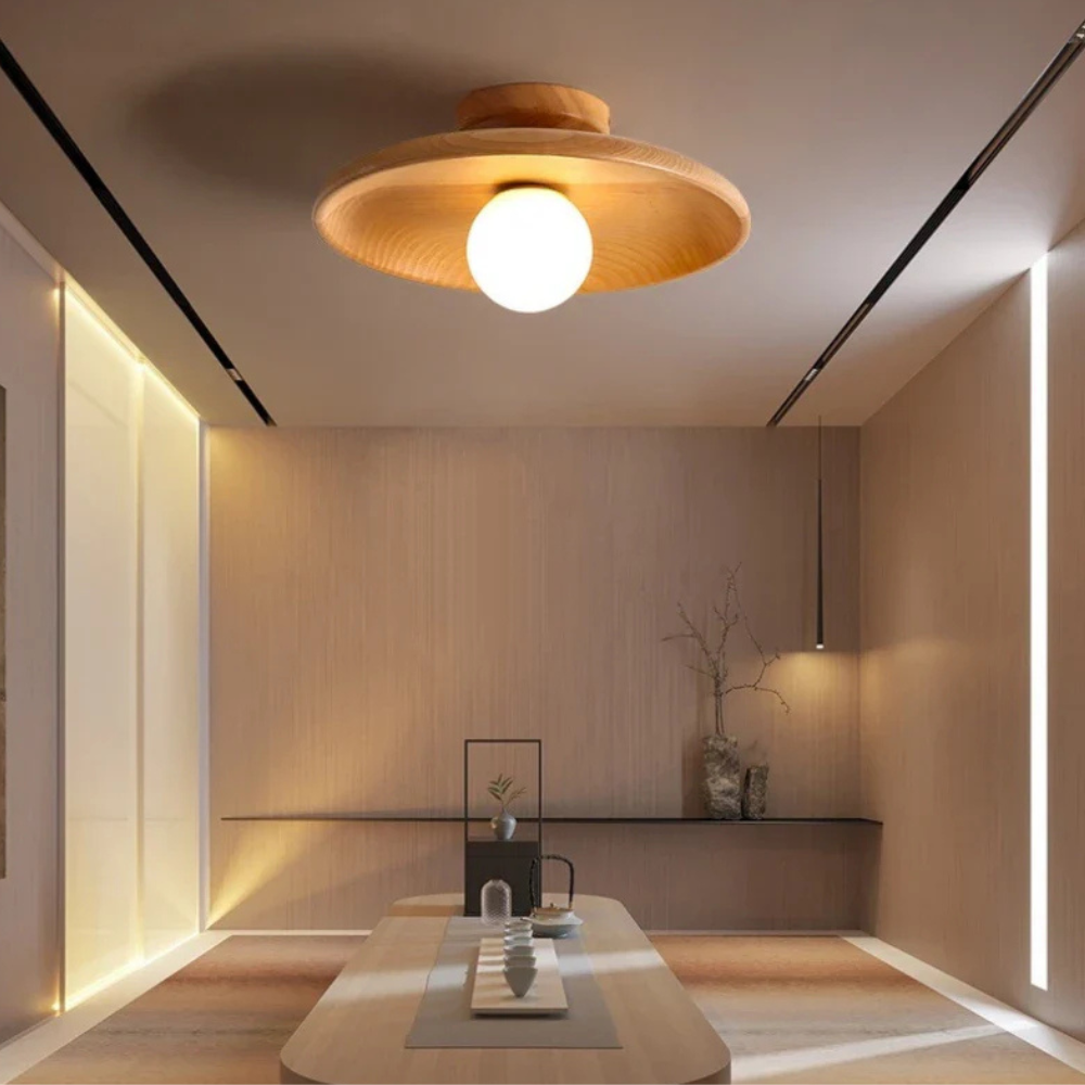 Stylish Wood-Trimmed LED Ceiling Light for Indoor Spaces