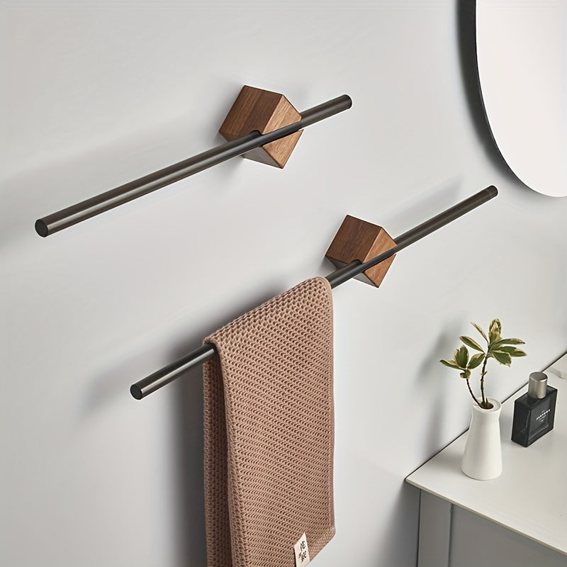 Elegant Wall-Mounted Towel Holder with Stylish Wood Base