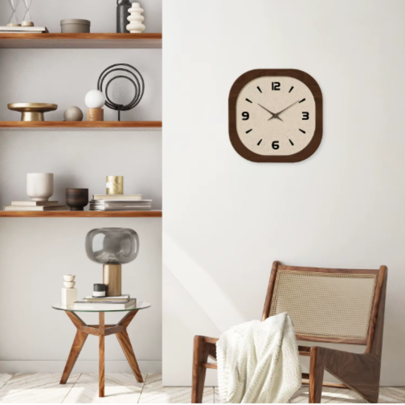 Stylish Square Wall Clock with Wood Finish and Quartz Mechanism