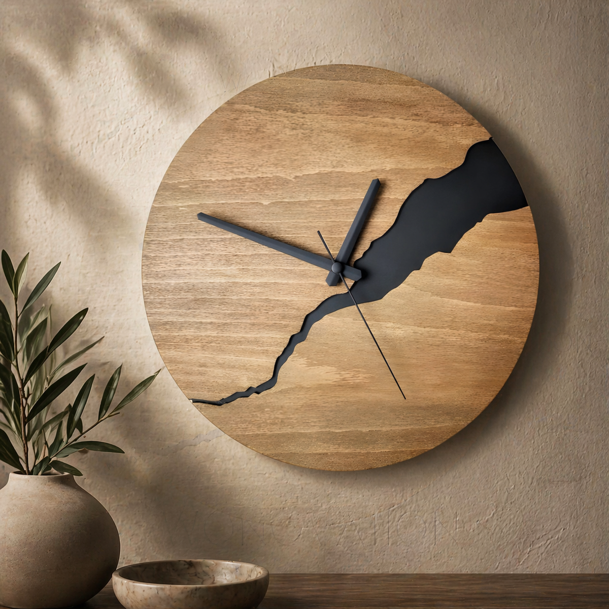 Natural Elegance Wall Clock - Solid Wood, Rustic Charm