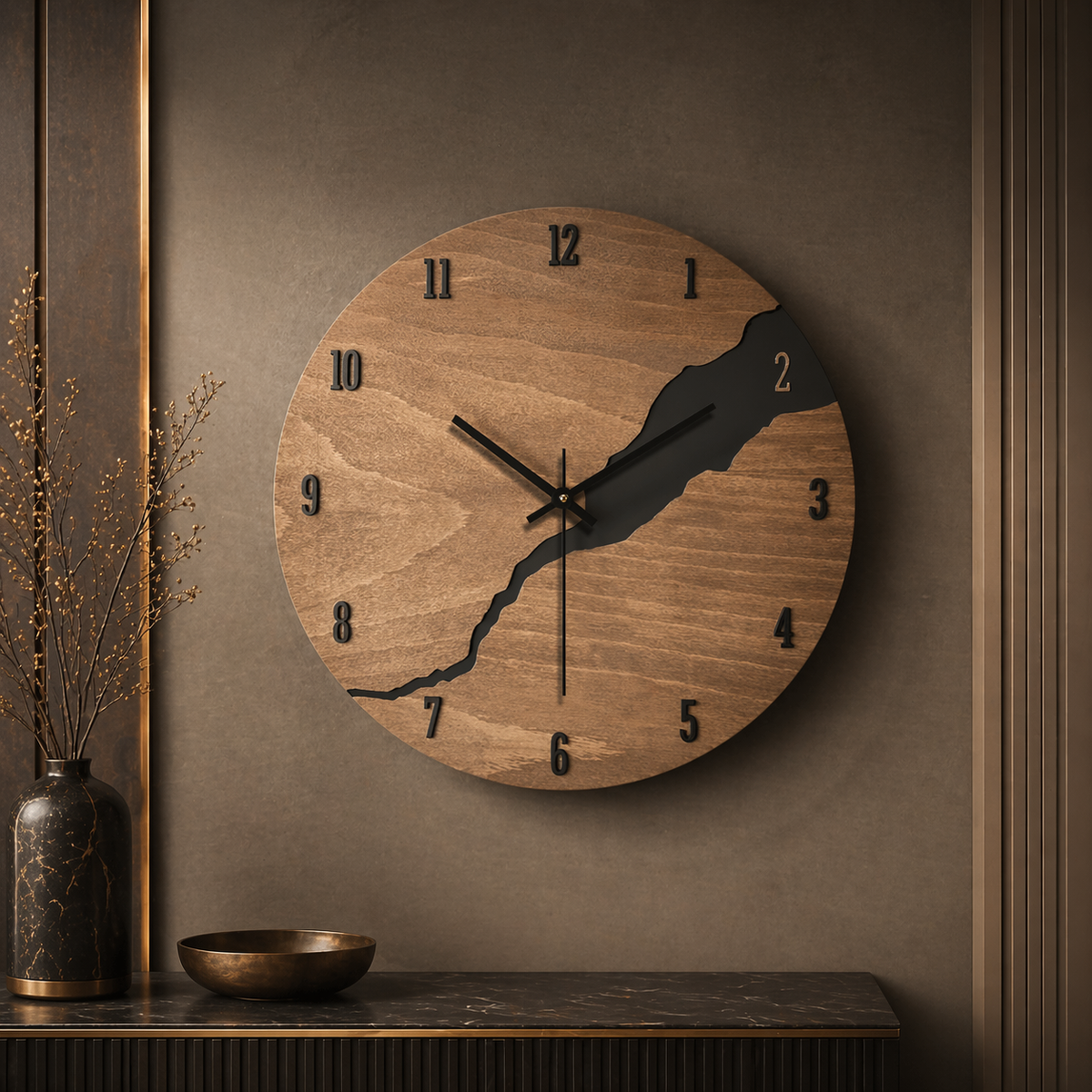 Natural Elegance Wall Clock - Solid Wood, Rustic Charm