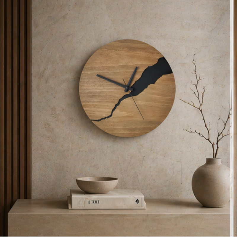 Natural Elegance Wall Clock - Solid Wood, Rustic Charm