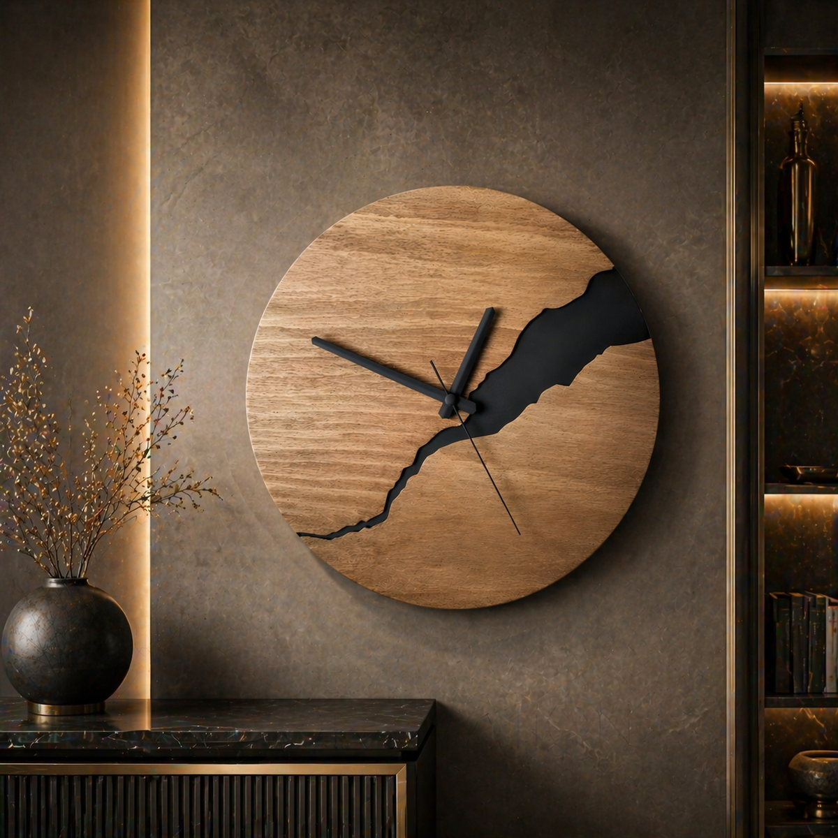 Natural Elegance Wall Clock - Solid Wood, Rustic Charm