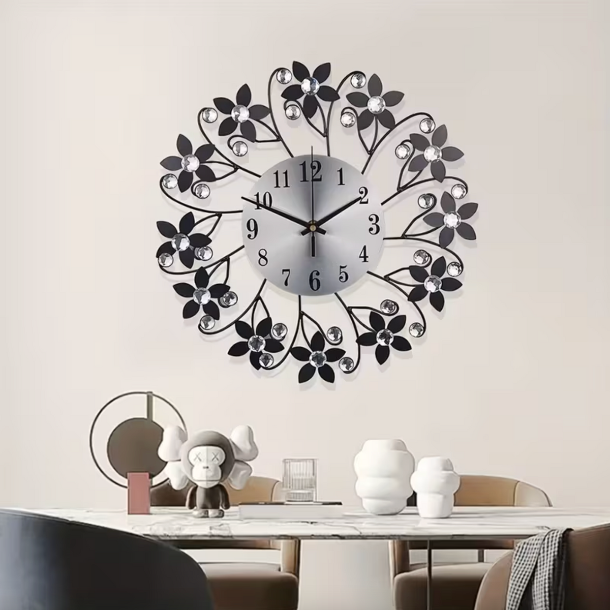 Elegant Floral Wall Clock with Silent Sweep Technology