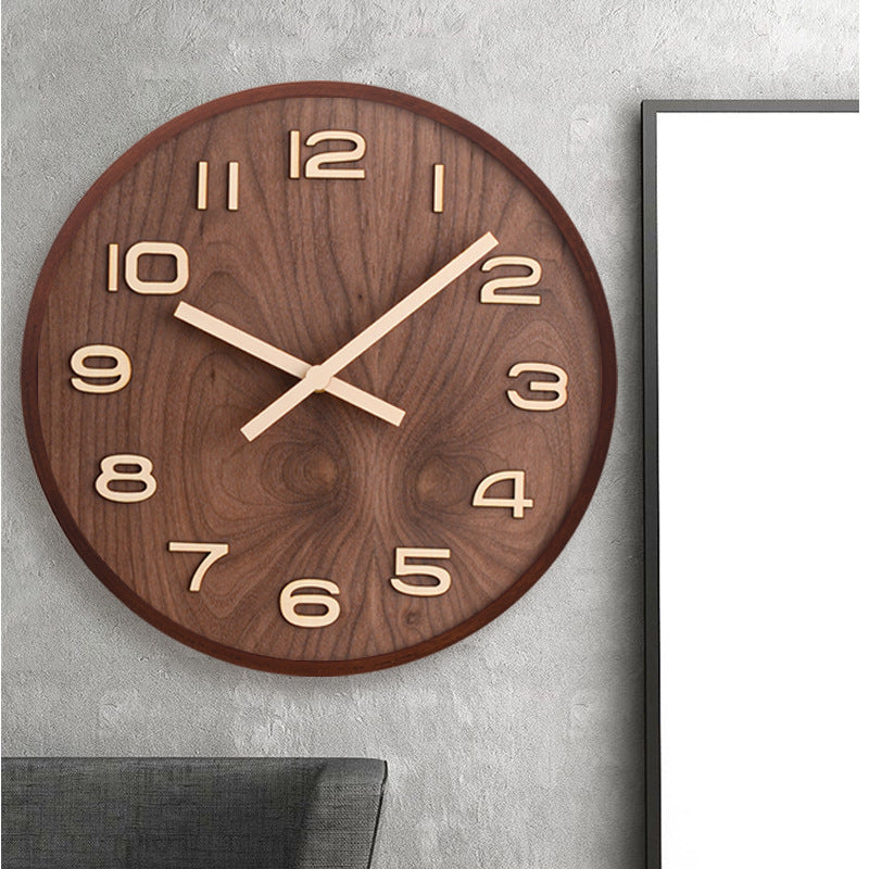 Elegant Silent Quartz Wall Clock with Natural Wood Design