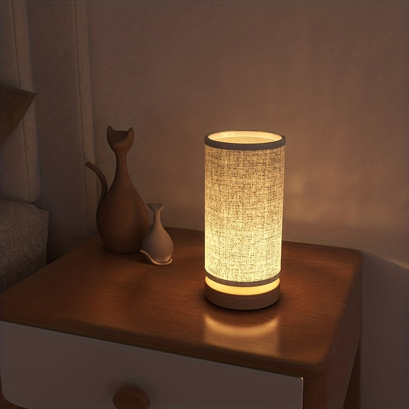 Chic Wooden USB Table Lamp | LED Light with Fabric Shade