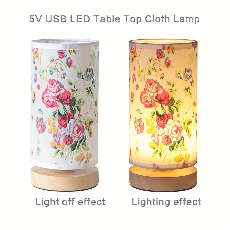 Chic Wooden USB Table Lamp | LED Light with Fabric Shade