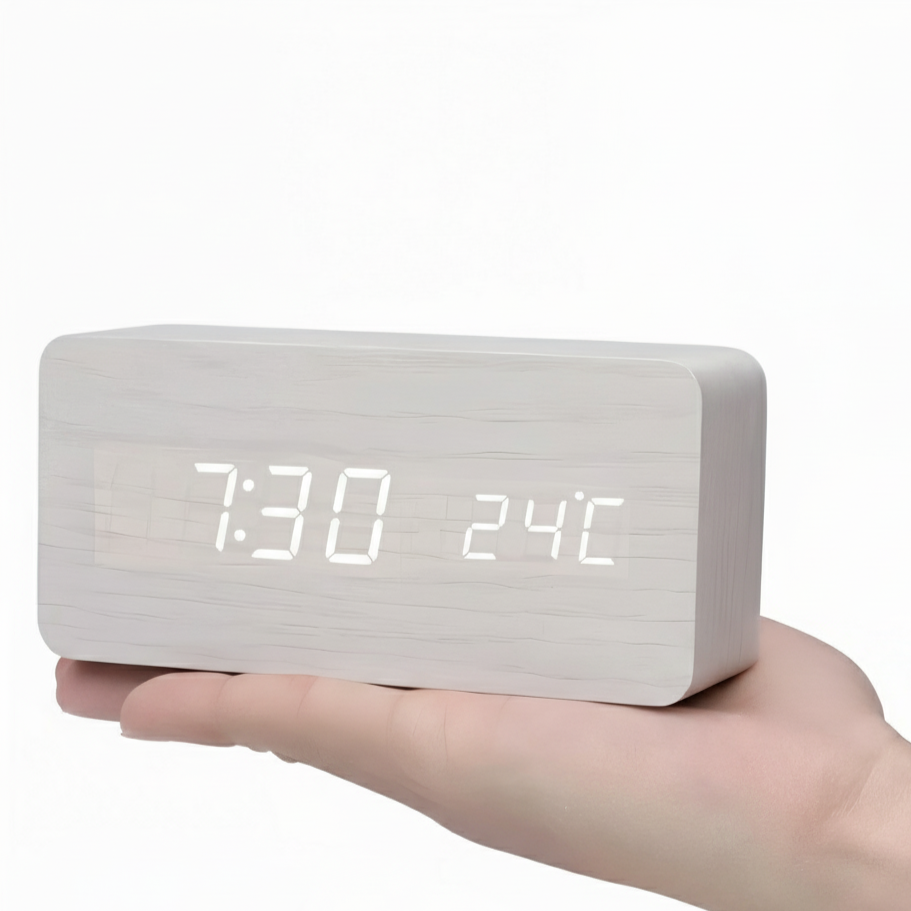 Chic Wooden LED Alarm Clock - Stylish Smart Bedside Companion