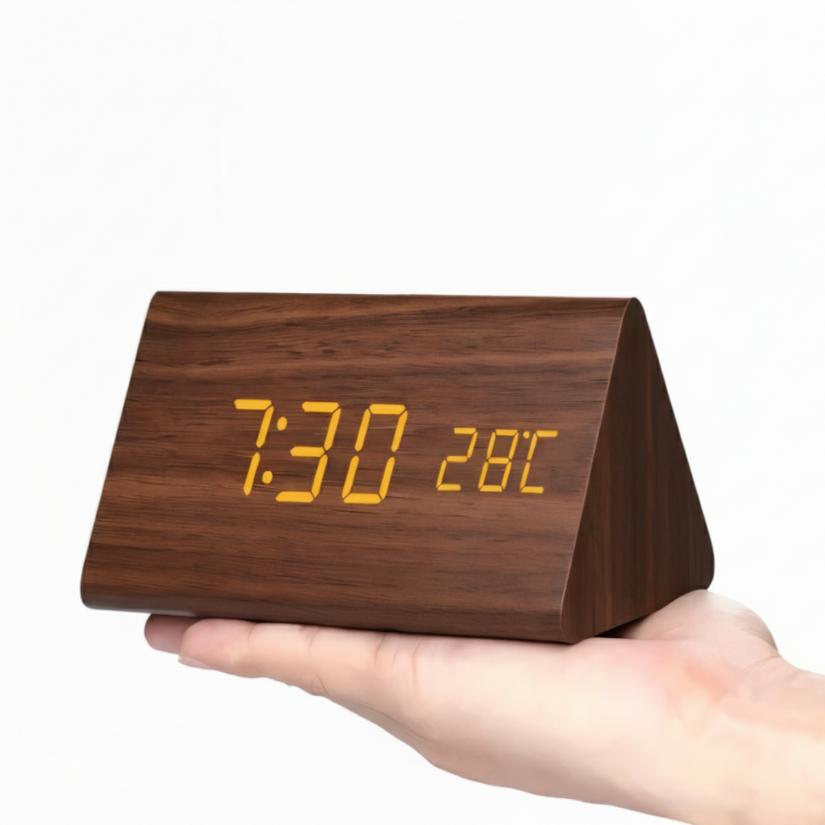 Chic Wooden LED Alarm Clock - Stylish Smart Bedside Companion