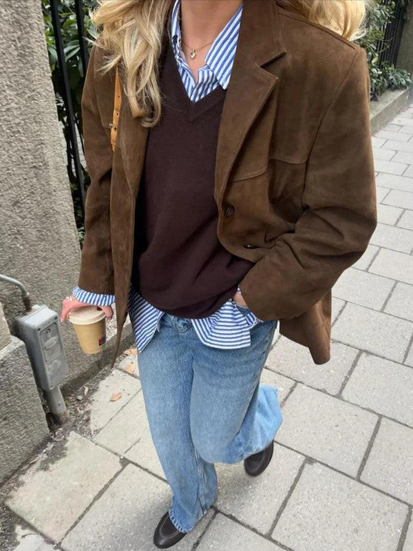Elegant Brown Turtleneck Jacket for Chilly Days