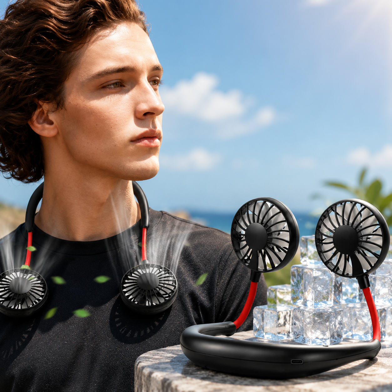 Wearable Cooling Breeze - Rechargeable Neck Fan for Any Activity