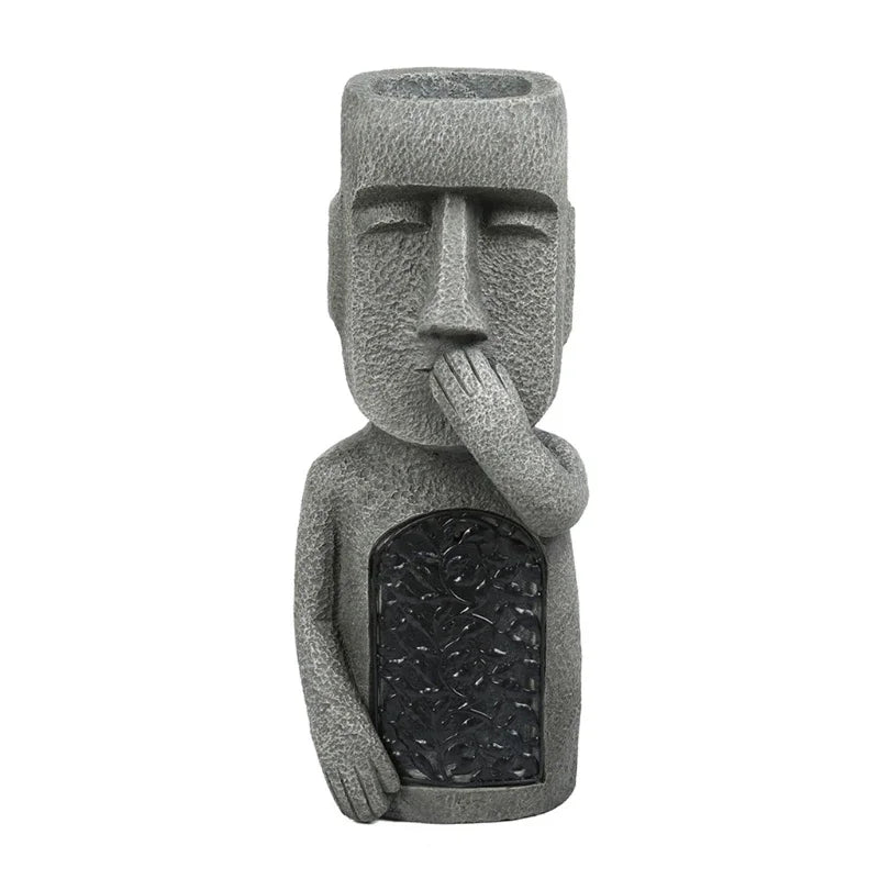 Moai Figure for Potted Plants with LED Illumination - Easter Island Design