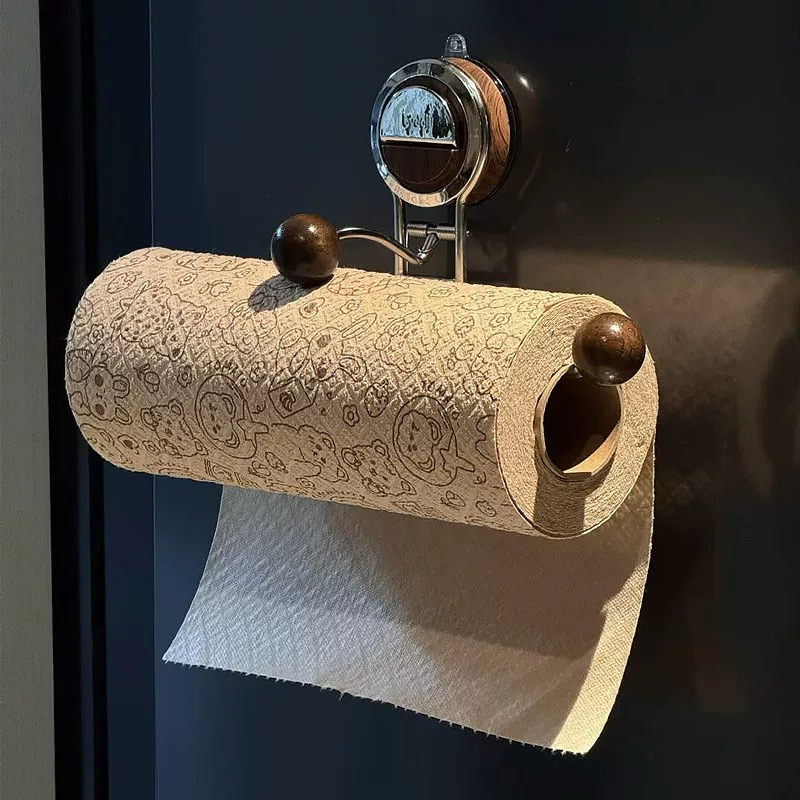 Easy-Mount Toilet Paper Holder with Elegant Wood Finish