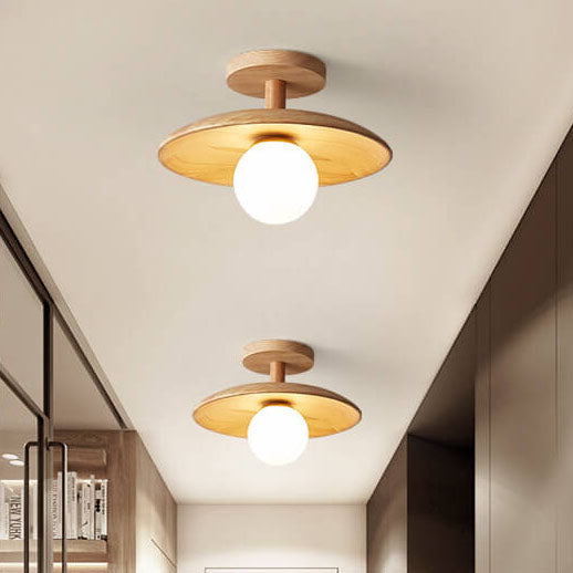 Elegant Wood and Glass Semi-Flush Mount Lighting Fixture