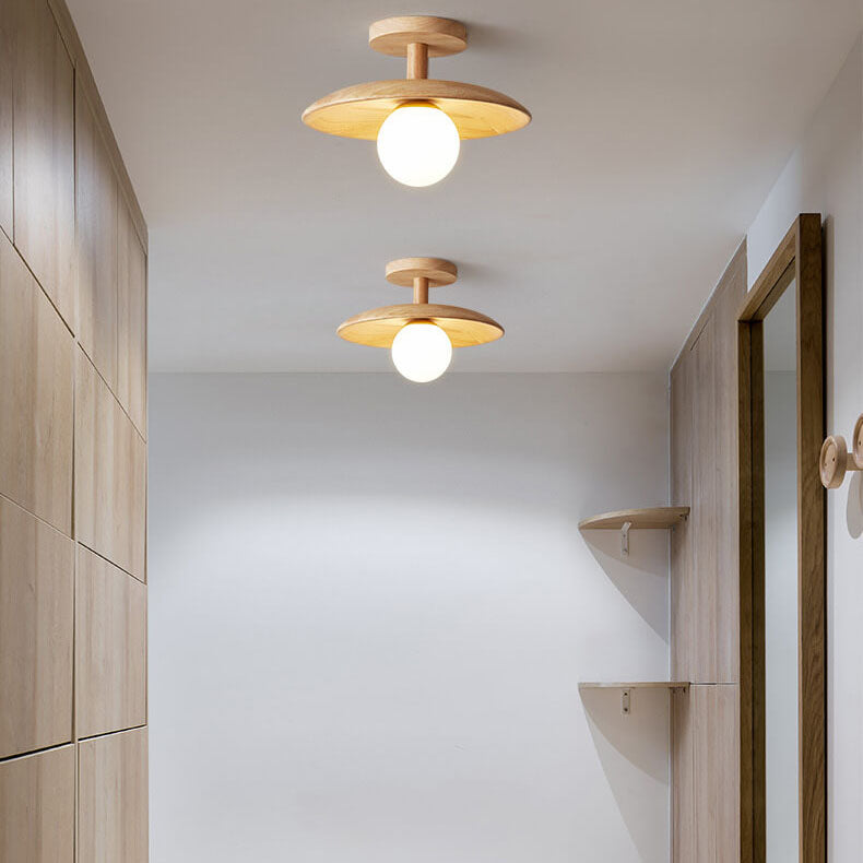 Elegant Wood and Glass Semi-Flush Mount Lighting Fixture